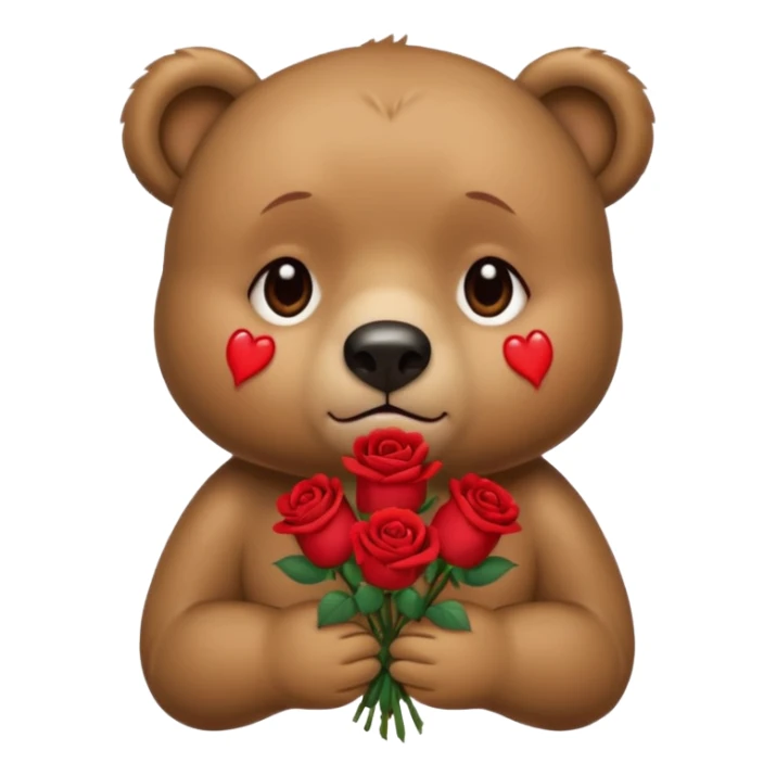 Cute bear with crying  eyes holding roses with this emoji expression  sticker