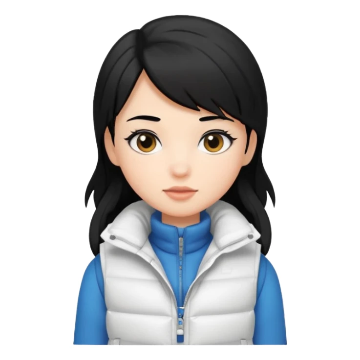 girl with black hair in a white puffer vest sticker
