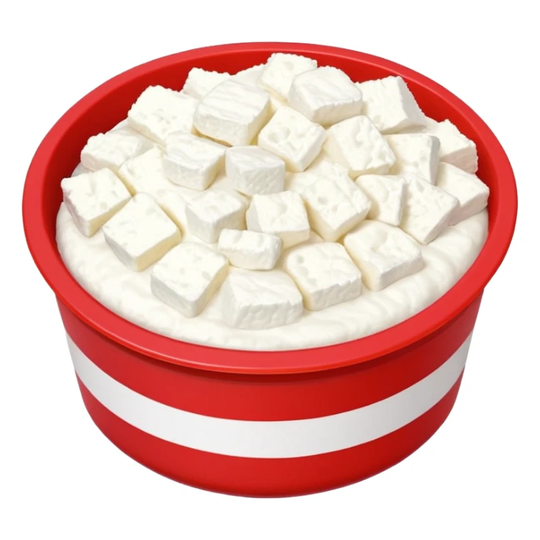 Cottagecheese in a red container with a white stripe at top and bottom sticker