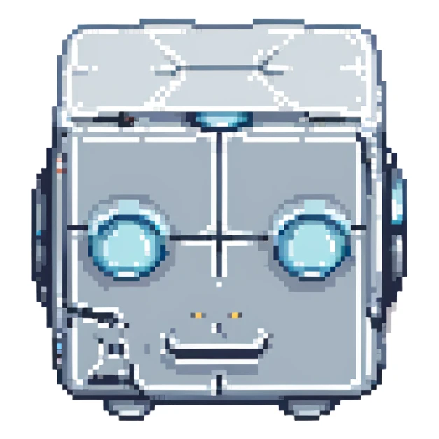 A cube with a robot face in gray-blue color for IT CUBE Computer Center sticker