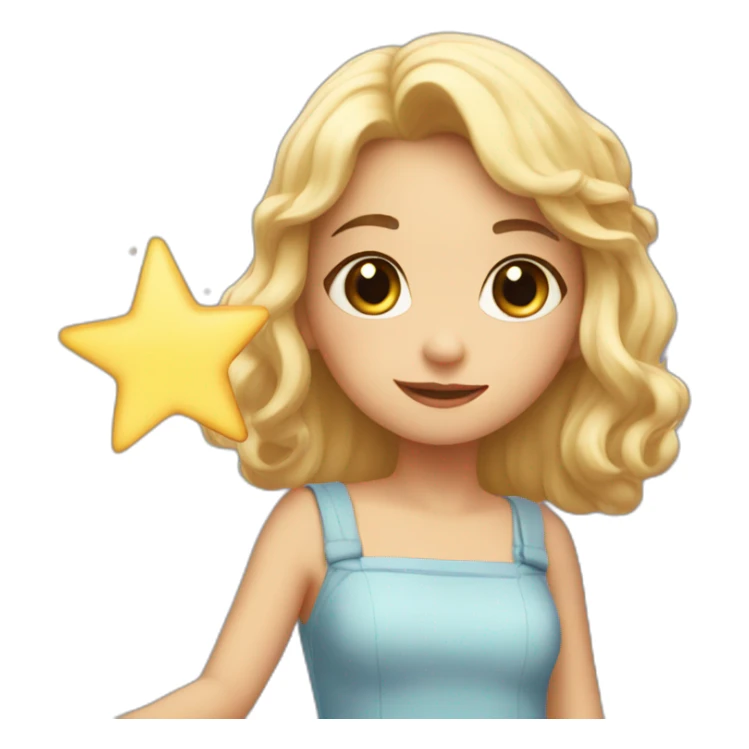 two-dimensional girl in a short dress reaches for a star sticker