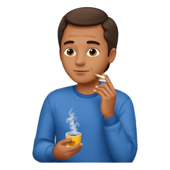 a man named Juani, dressed casually, smoking a cigarette on a house balcony, emoji style sticker
