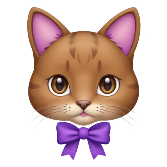 Brown kitty with a one purple bow on the side of her ear sticker