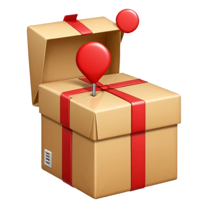 apple style emoji of a destination pin with a parcel, alternate version, representing Zielort (destination) sticker