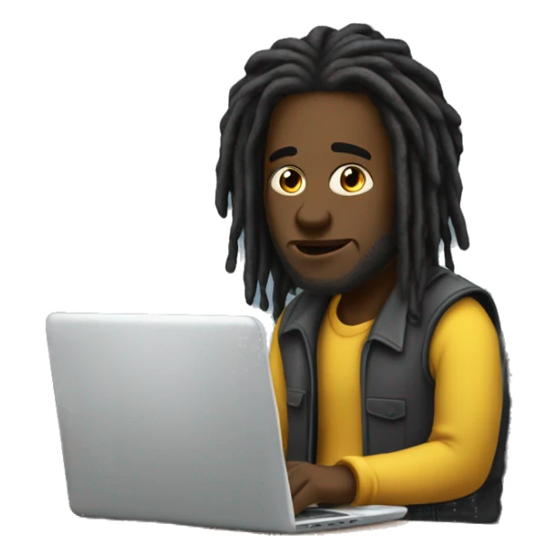 Black-guy-with-dreads-sitting-down-on-chair facing-right-handsided -focused-on-laptop-computer- sticker