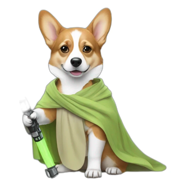 Corgi dress as yoda with light saber sticker