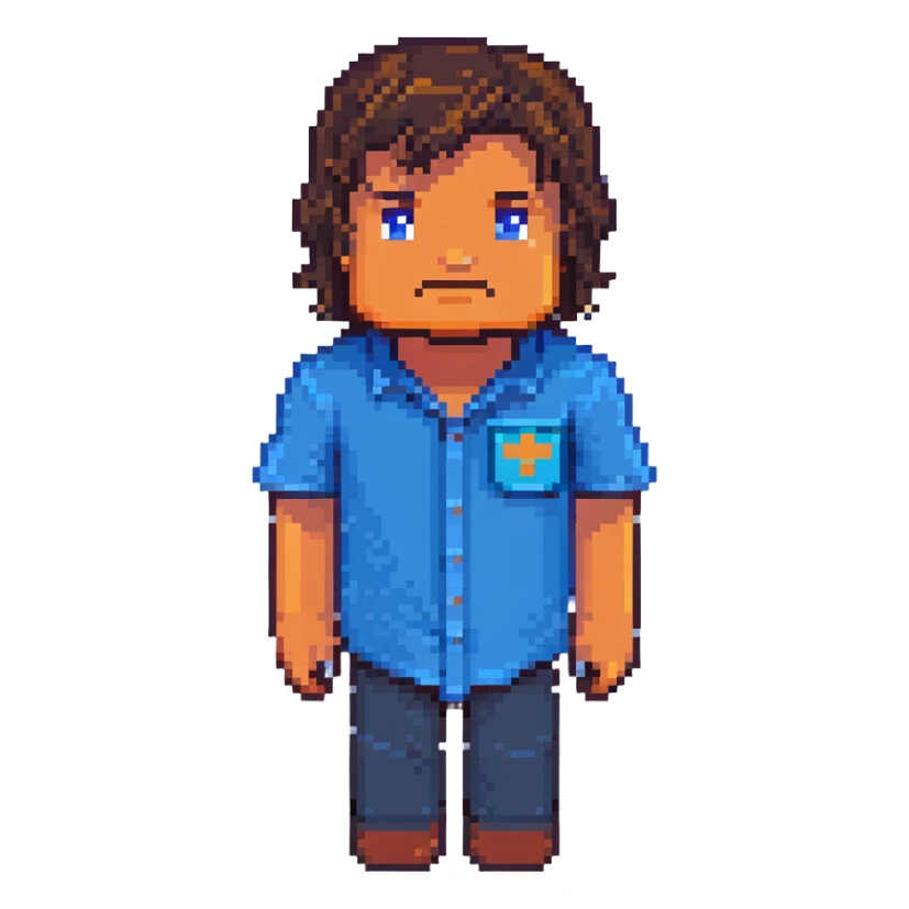 Minecraft character of Jack Black wearing a blue shirt sticker
