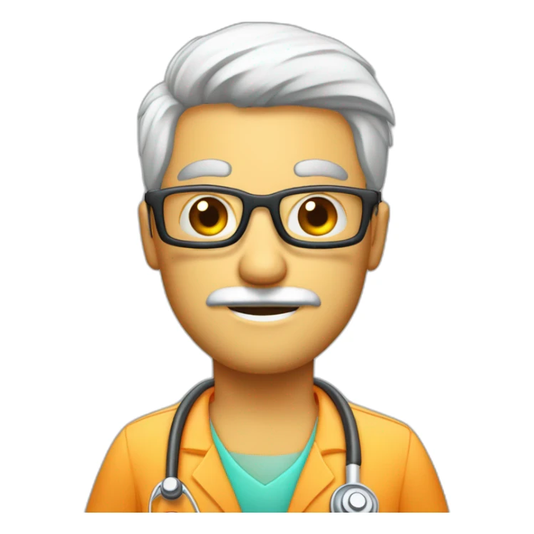Hombre médico muy delgado, sin bigotes, de pelo blanco escaso, con gafas transparentes con un estetoscopio en el cuello sticker