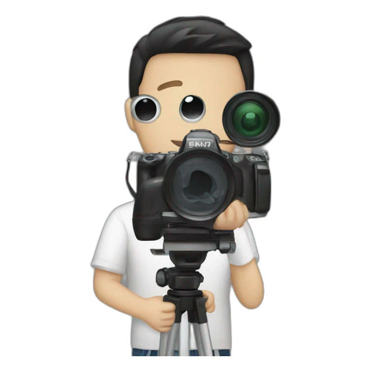 white person black hair holding a camera sticker