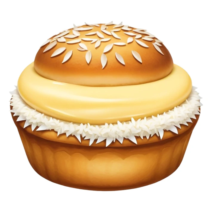 scandinavian skolebolle bun with vanilla custard in the middle and coconut flakes om the side sticker