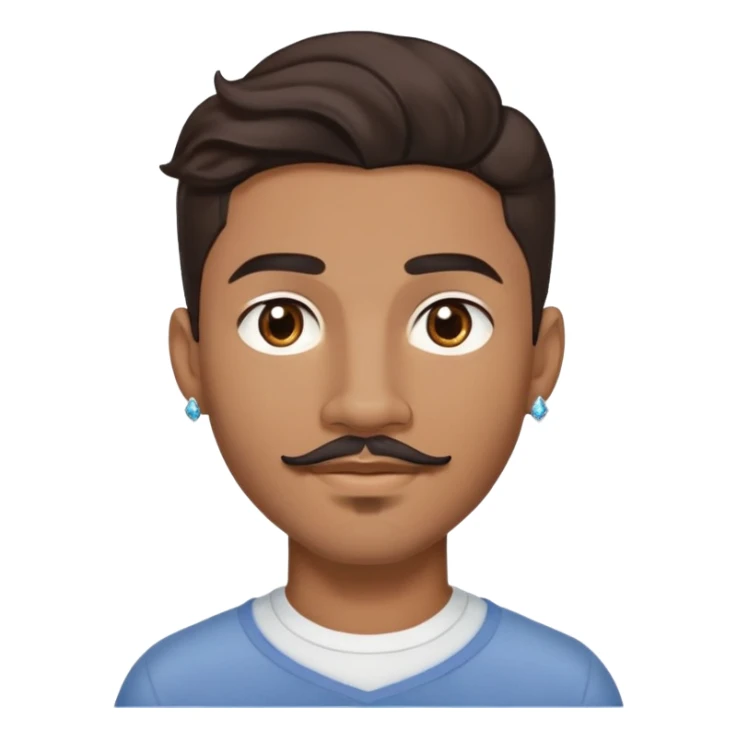 Young man with medium brown skin, mixed-race ethnicity, MUCH longer wavy dark brown hair with a center part, mustache separated from goatee, medium brown eyes, very small diamond stud earrings in both ears, head only floating face with NO shoulders or torso visible at all sticker