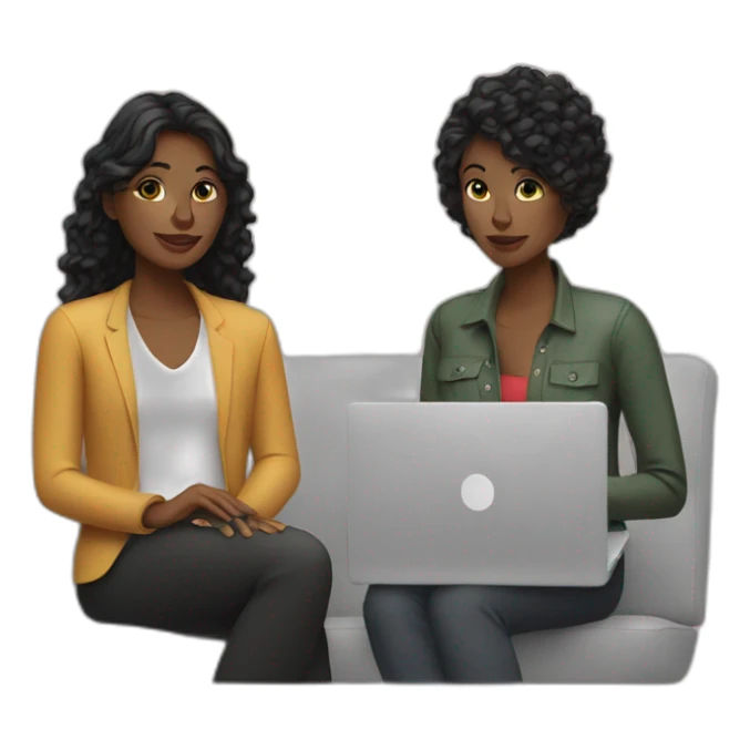 2 women designers with laptop sticker
