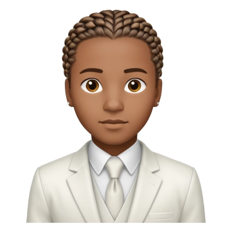 a young black guy with cornrow braids wearing a full white suit sticker