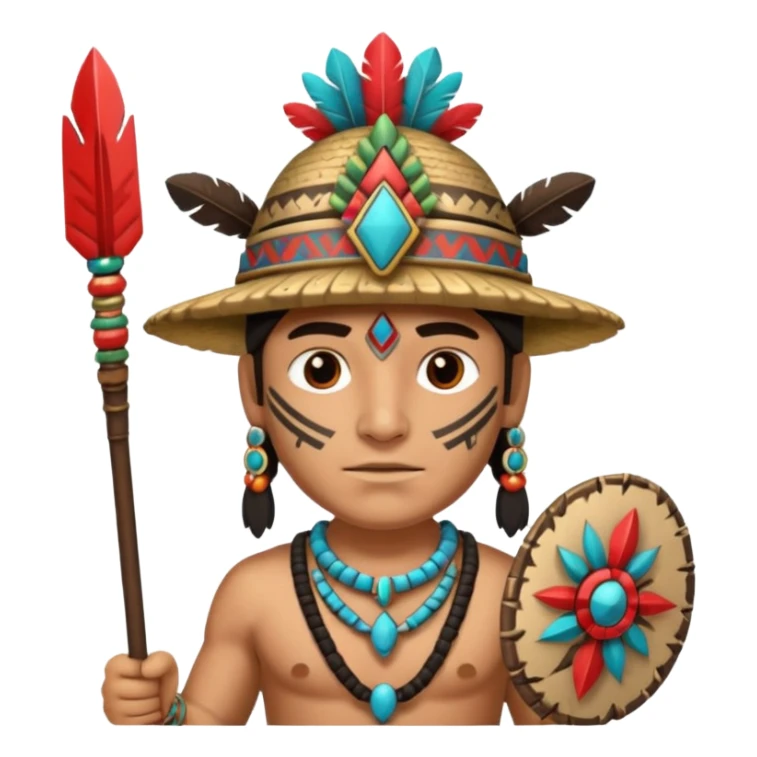 Hombre con un cuerpo de azteca con gorro azteca y lanza y collares  sticker