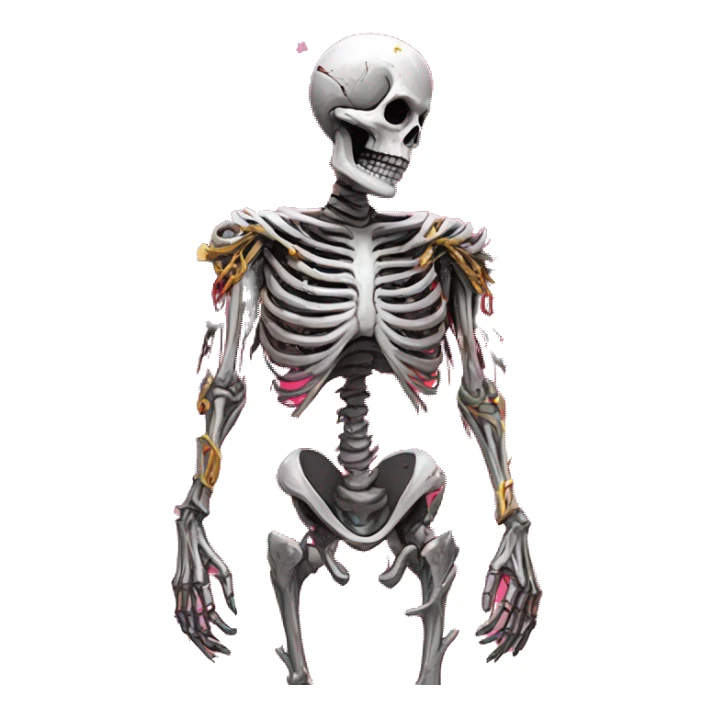White skeleton zombie person covered in golden chains and black graffiti scribbles and red and silver doodles wings made of neon lightning snowing snowflakes sticker