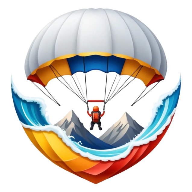 A bold emblem featuring a combination of symbols representing various extreme sports, like a mountain peak, a parachute, and a wave. The design is dynamic and sharp, capturing the thrill and adventure of extreme sports, with a strong, energetic vibe. sticker