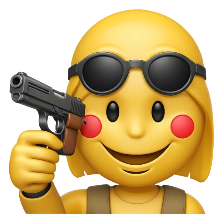 Yellow smiley face holding gun pointing towards screen sticker