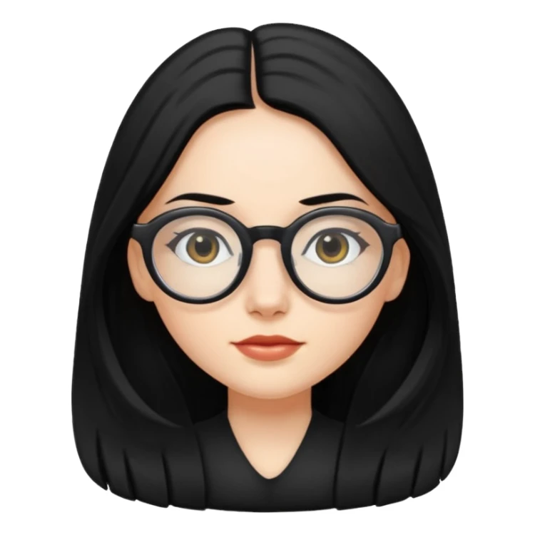 white girl with long black hair and oval glasses sticker