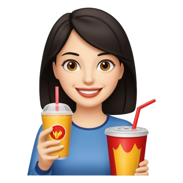 dark haired woman holding fastfood drink sticker