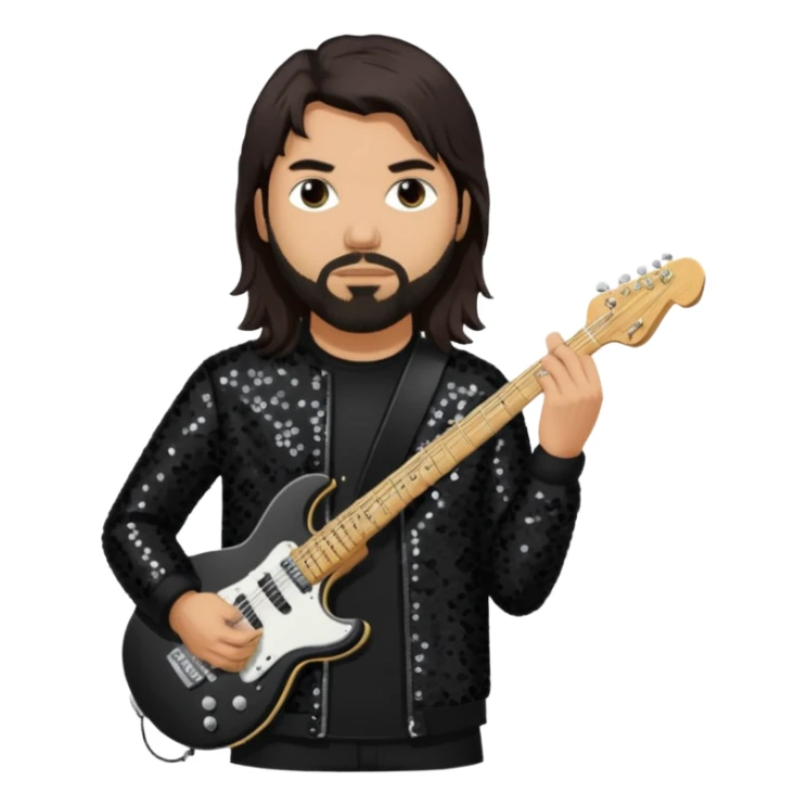 Stephen Carpenter from Deftones with long dark brown hair, light skin, black sequin outfit sticker