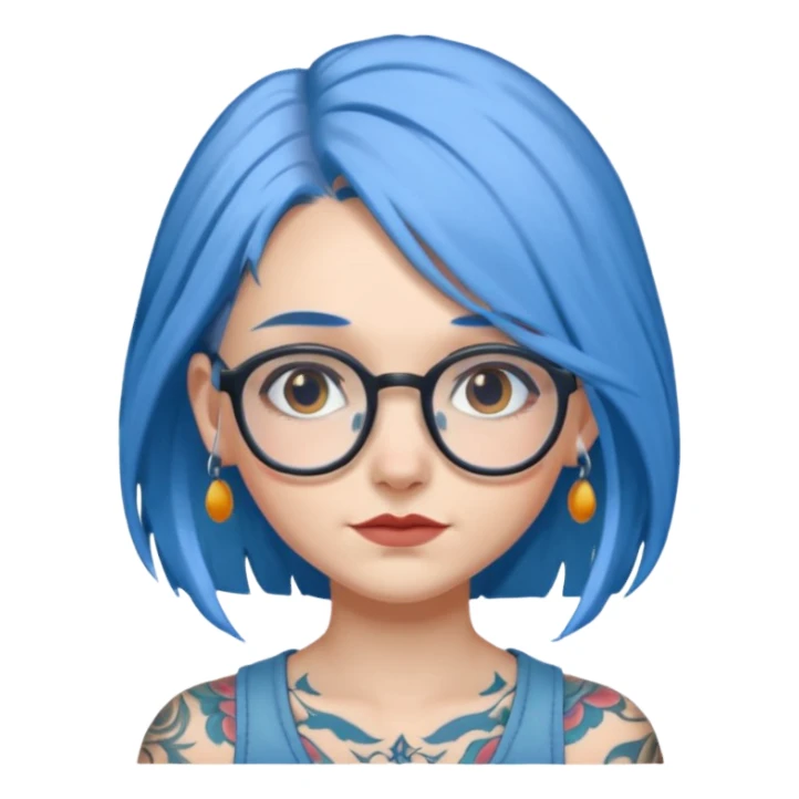 Tattooed & Blue Haired with glasse long hair gray girl sticker
