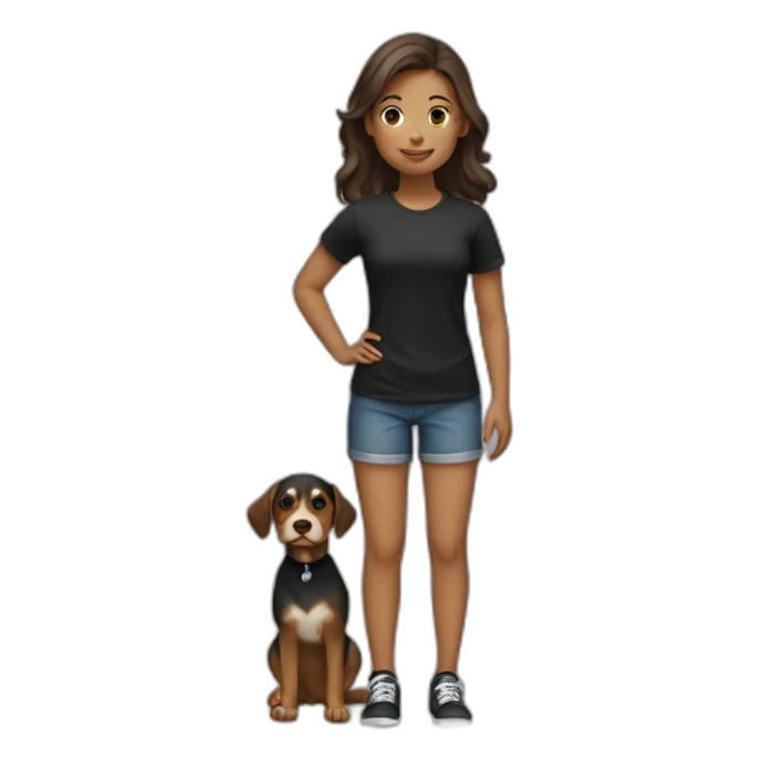 a girl with black t-shirt and holding a dog sticker