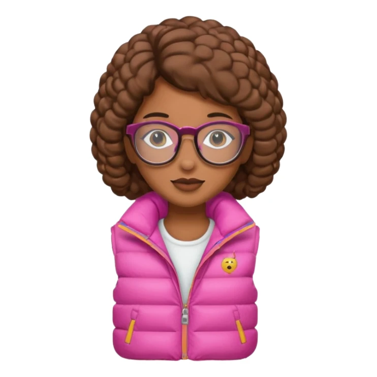 brown skin woman with glasses pink puffer vest sticker