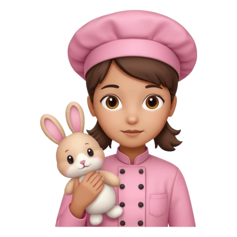 girl kid italian chef, pink uniform, holding plush rabbit sticker