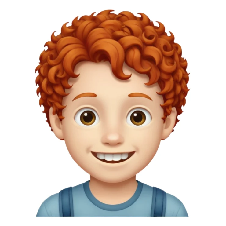 redhead kid with unique face features and very curly hair kid boy happy and braces on teeth sticker