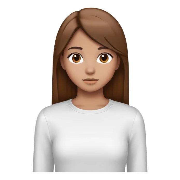Make a girl with brown straight hair with a white long sleeve top on sticker