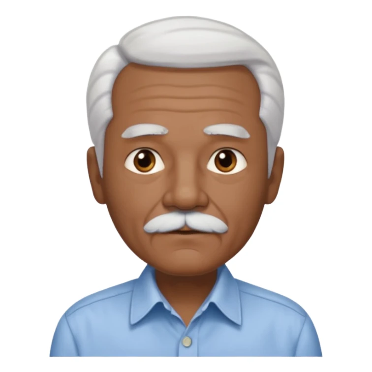 An elderly man emoji with medium-dark skin, swept-back white hair, thick eyebrows, and a short straight white mustache. sticker