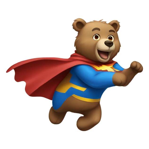 superhero bear flying only wearing a cape sticker