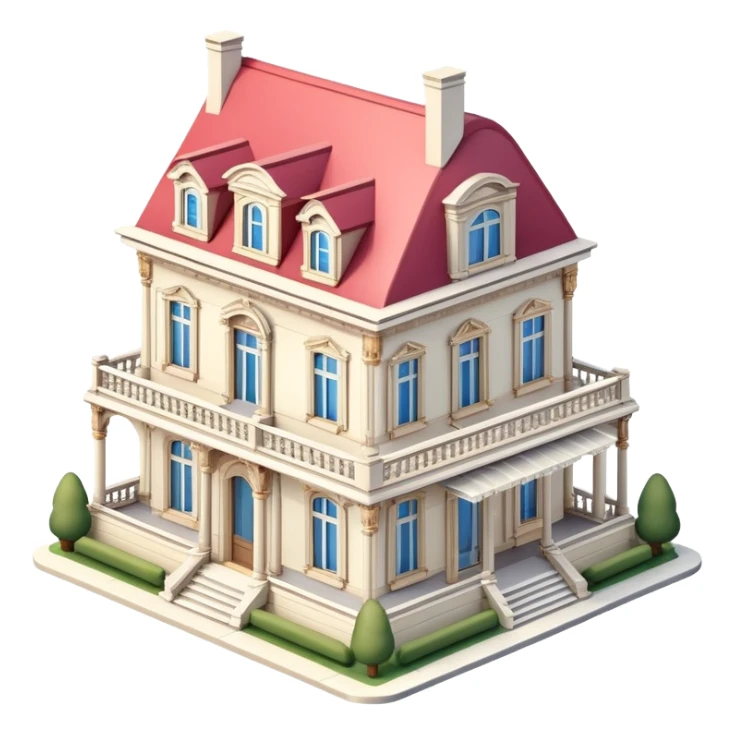 Parisian mansion, isometric dollhouse-style, realistic sticker