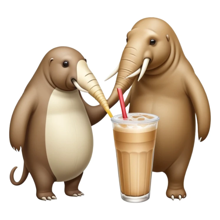 Walrus and anteater with a double straw drink sticker