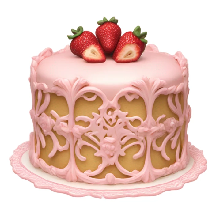 vintage rococo highly detailed pale pink cake with strawberries sticker