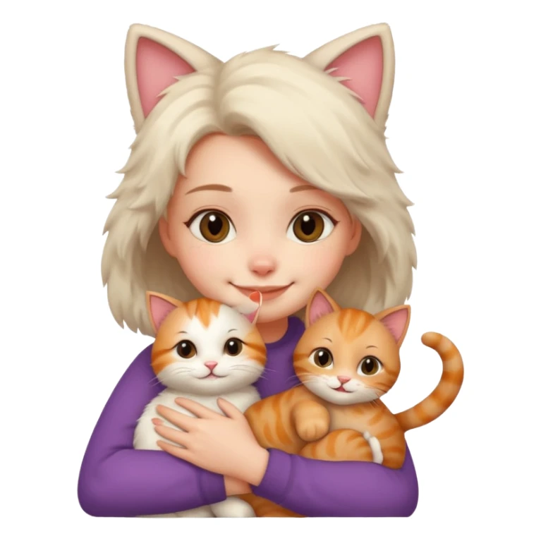 A cute girl hugging a cute cat sticker