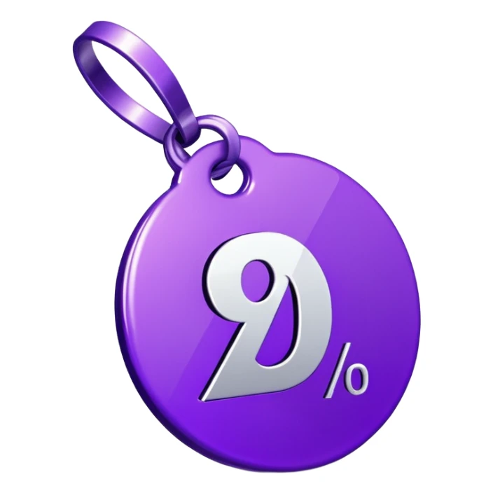 Discount tag with percent symbol in violet colors. sticker