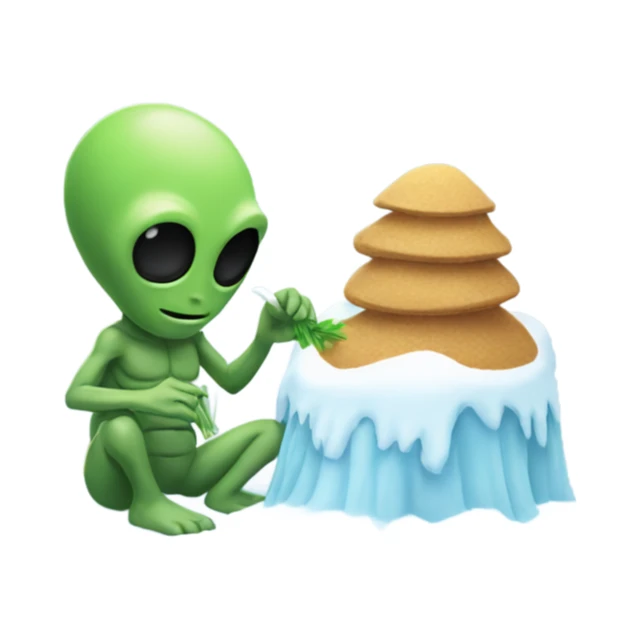 alien holding a small straw next to a mound of snow sticker