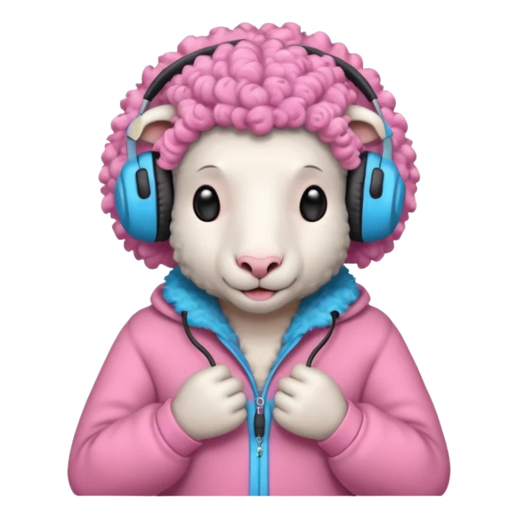 blue curly haired sheep with headphone and pinkcostumes  sticker