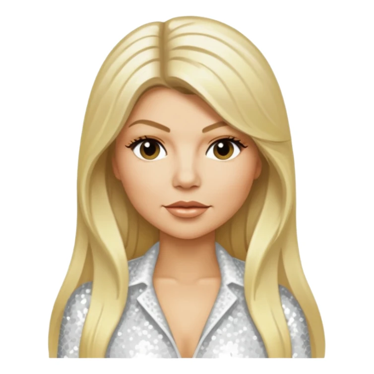 Fergie with light skin, long blonde hair, white sequin outfit sticker