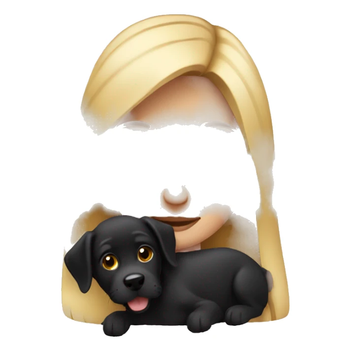 Girl with blonde hair holding a black dog sticker