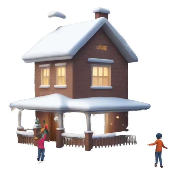 house full of snow on the outside and children playing around it sticker