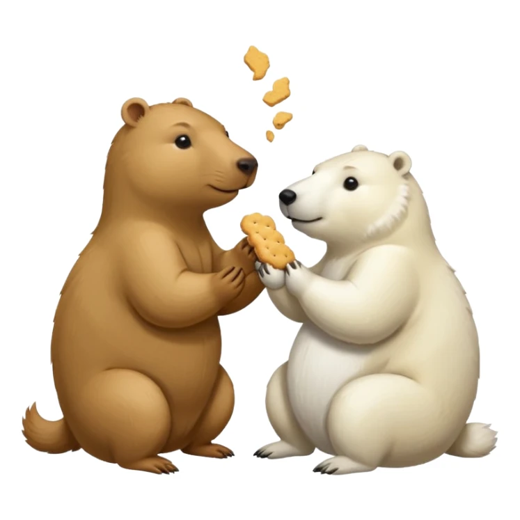 capybara and an snow bear eating biscuits with each other sticker