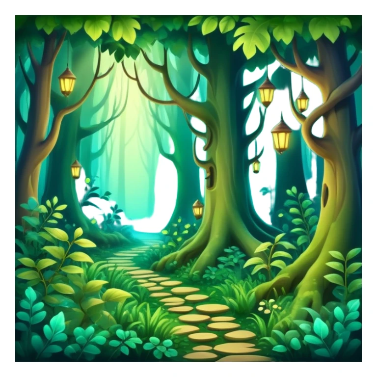 enchanted forest with dense foliage and soft magical glow, mysterious vibe sticker