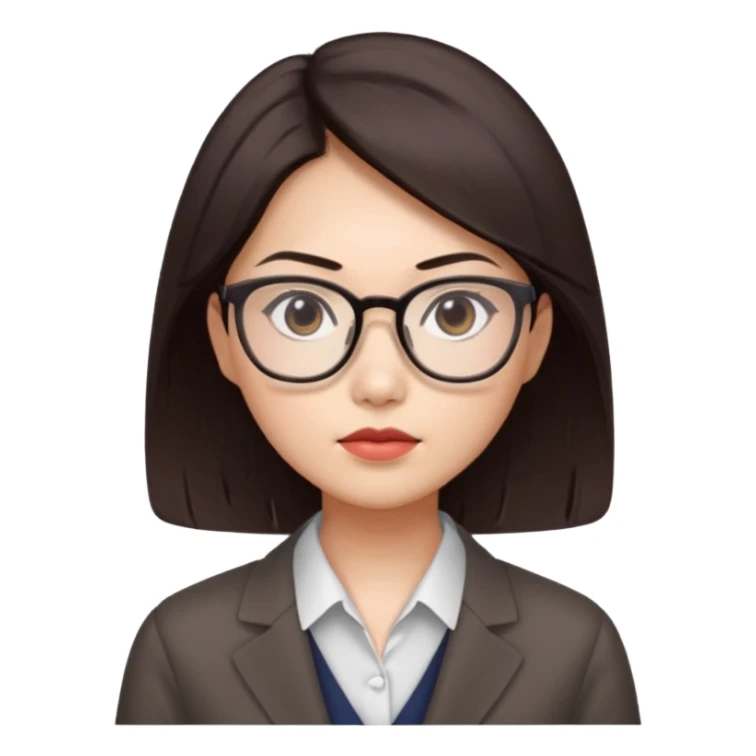 female asian quant trader, dark brown hair, with glasses sticker