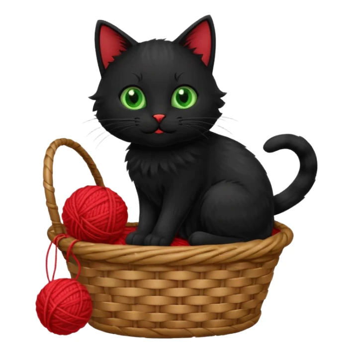 A playful black cat in a basket edge, playing with a yarn ball. sticker
