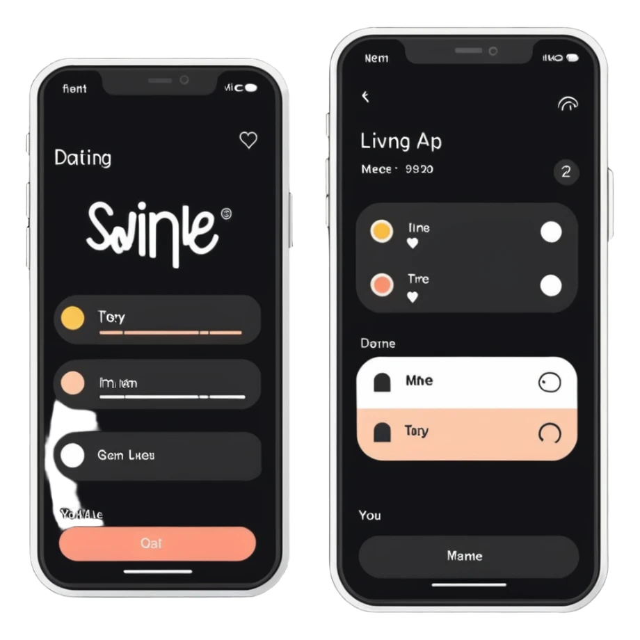 dating app swipe interface on phone but with living room designs instead of people profiles, with swipe left and right indicators sticker