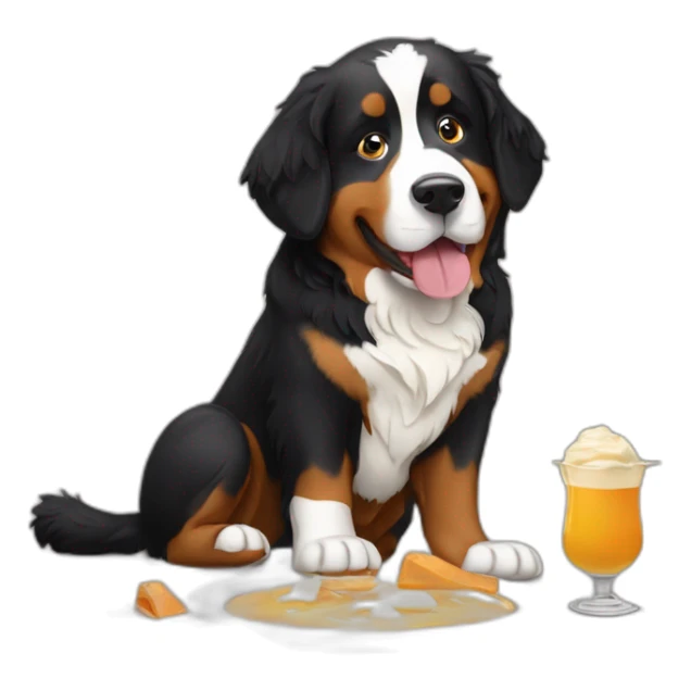 bernese mountain dog eating swiss fondue sticker