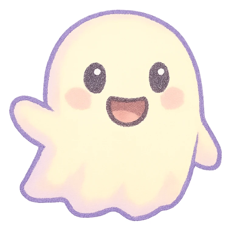 cartoon ghost emoji, pastel-toon style, cute and friendly, no background sticker