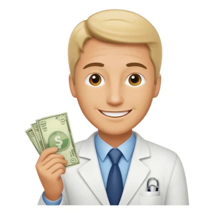 Happy CEO investing money to a hospital sticker